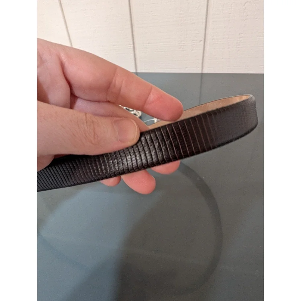 Vintage Talbots Lizard Embossed Leather Belt Italy Silver Chain M Quiet‎ Luxury